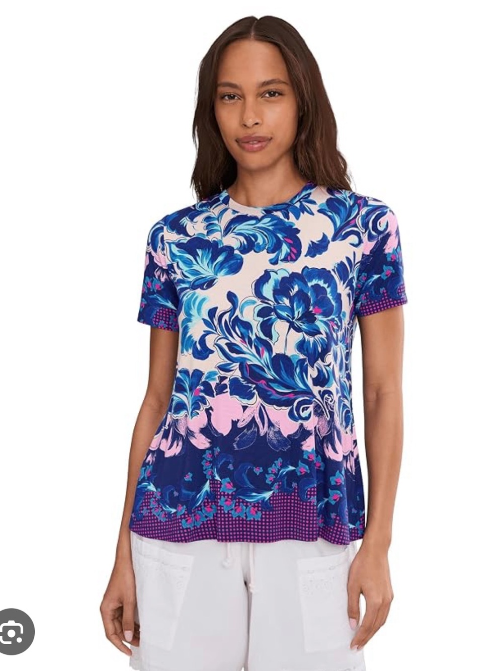 Johnny Was Janie Favorite Short Sleeve Crew Neck Swing Tee Liatris Blue Small